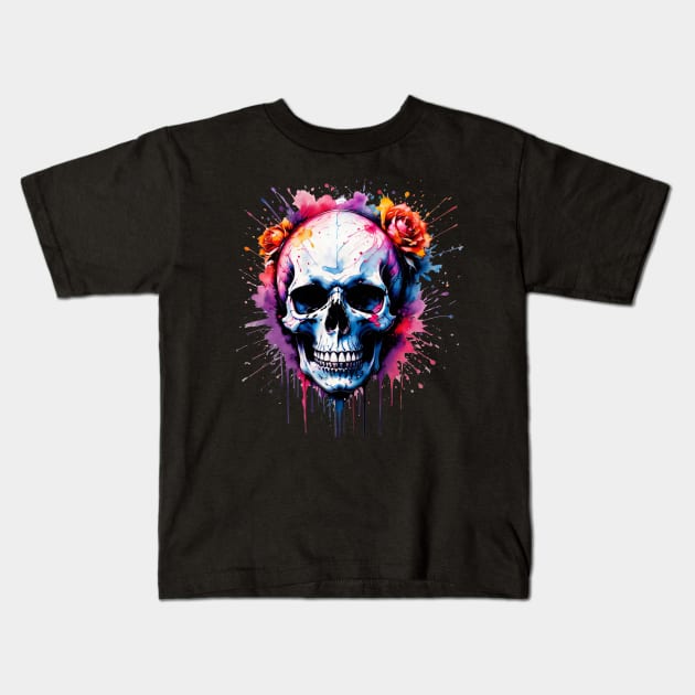 Roses N Skull Kids T-Shirt by Drawing a Blank Creations